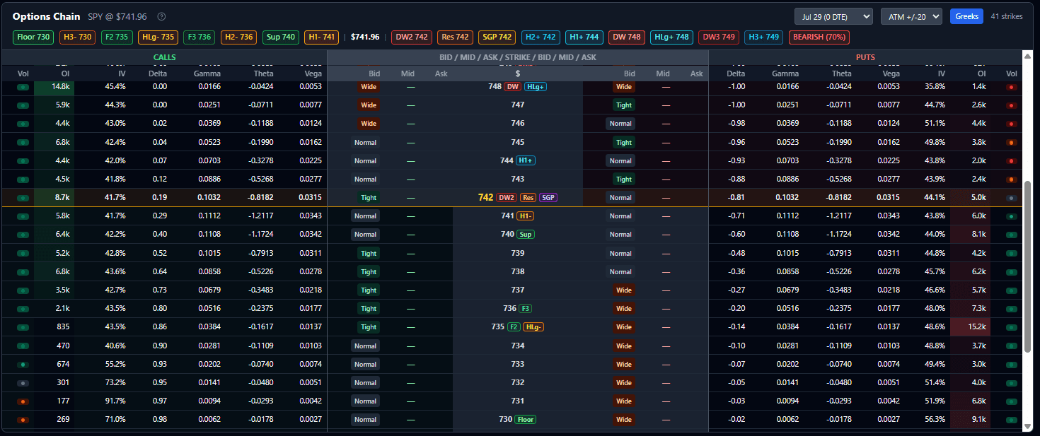 Options Chain panel